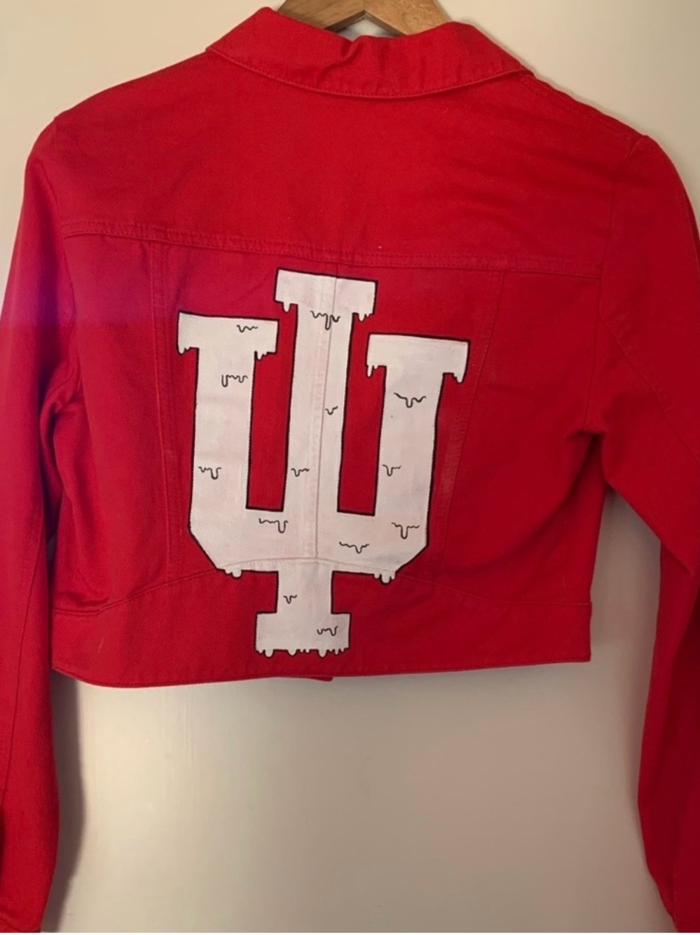 Indiana University Cropped Red Denim Jacket